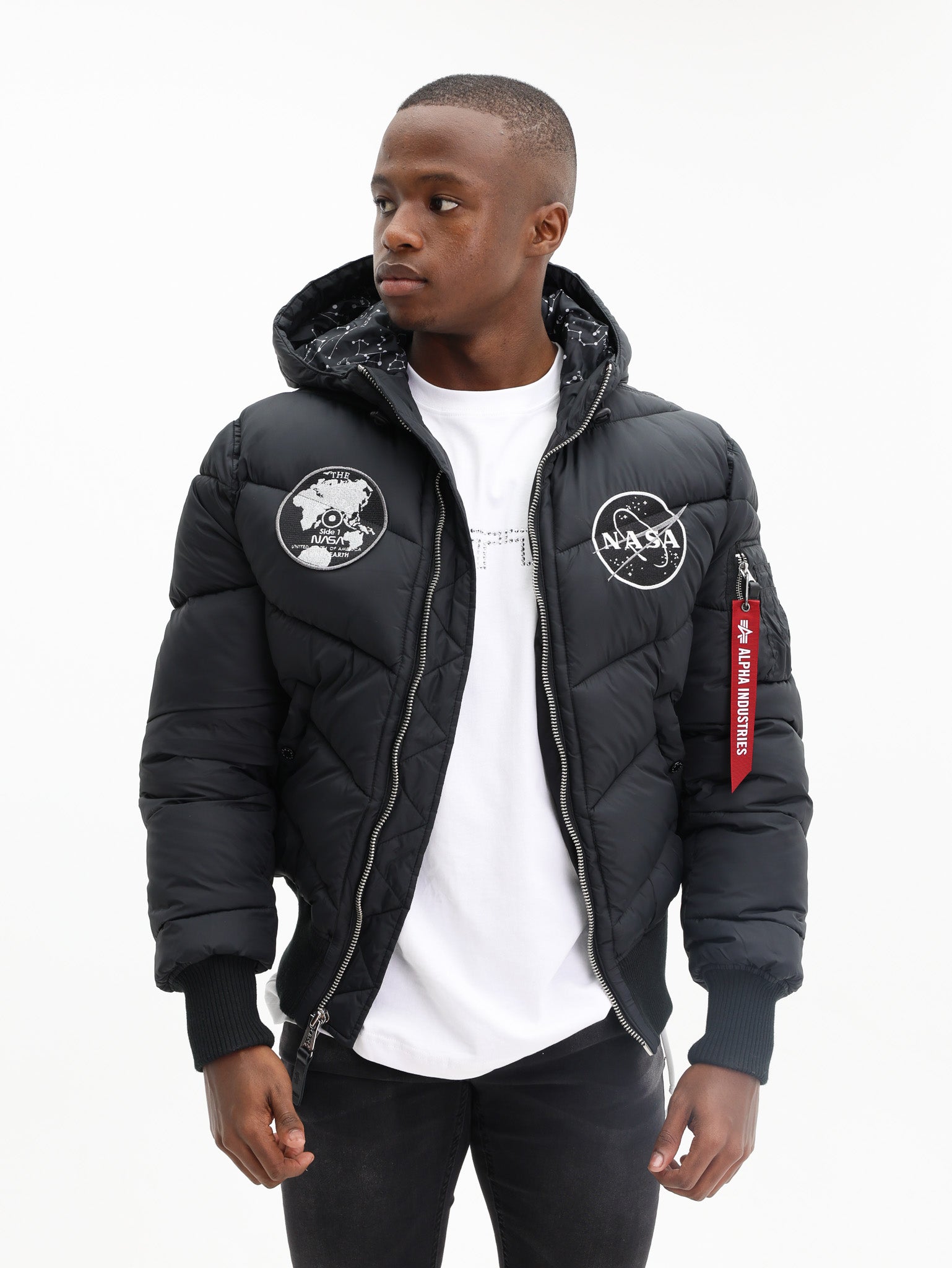Alpha Jacket Hooded Puffer Voyager Black